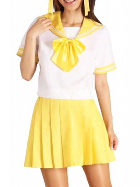 Short Sleeves Yellow Skirt Sailor Uniform Cosplay Costume